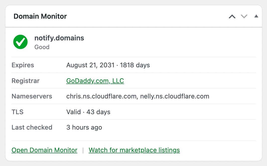 A free plugin that watches your WordPress domain from the dashboard